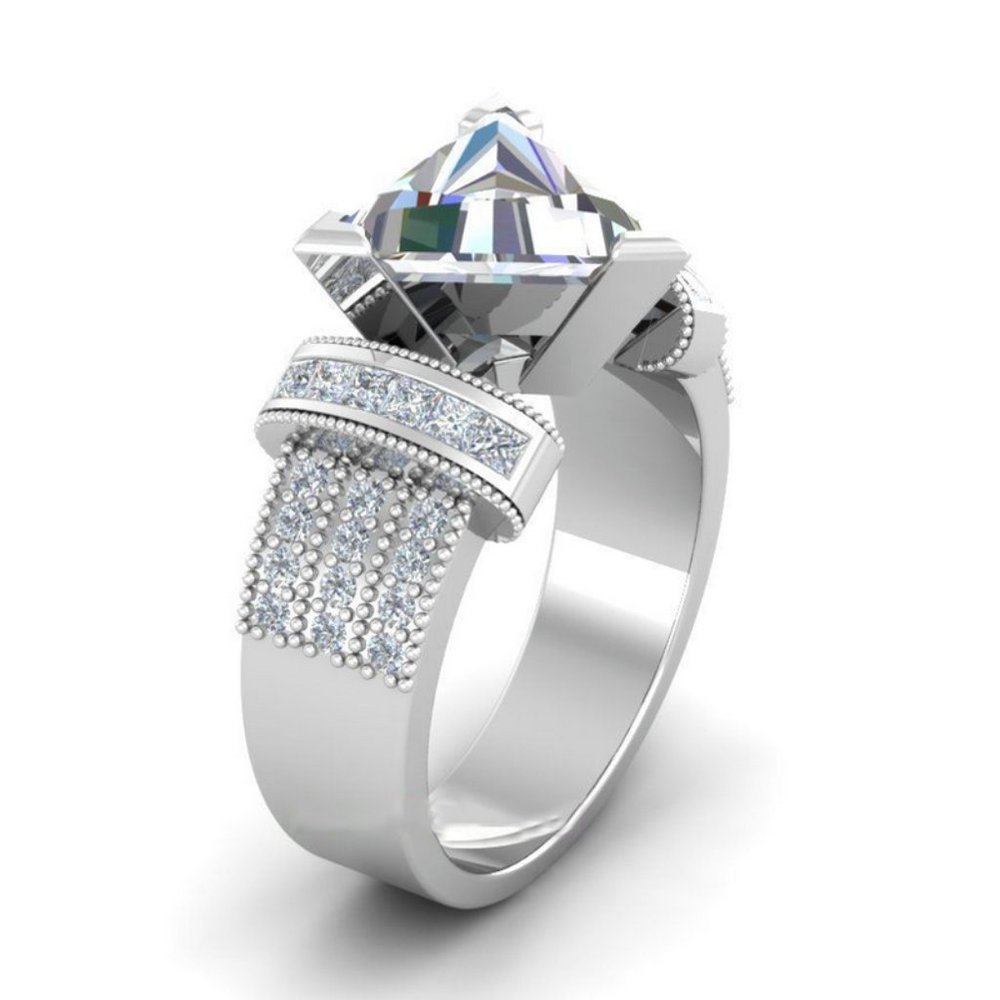 FIRM  Trillion Cut White Sapphire .925 Engagement Ring - Picture 3 of 4